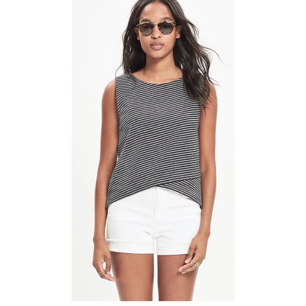 MADEWELL Striped Crossover Grey Black Tank Top Size M